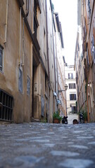 View of old cozy street in Rome, Italy. Architecture and landmark of Rome. Postcard of Rome.