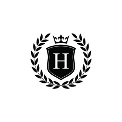  Letter H laurel wreath template logo Luxury shield letter with crown. Monogram alphabet . Beautiful royal initials letter.