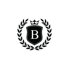  Letter B laurel wreath template logo Luxury shield letter with crown. Monogram alphabet . Beautiful royal initials letter.