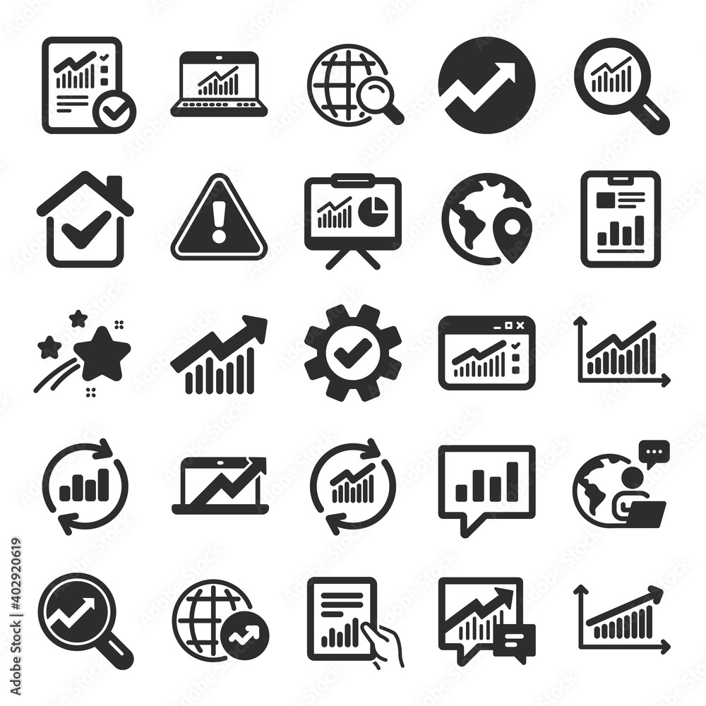 Aufkleber analytics, statistics icons. set of chart, report document and graph icons. data analytics, presenta