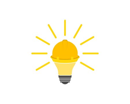 Shinning yellow bulb with safety helmet