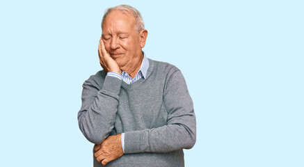 Senior caucasian man wearing casual clothes thinking looking tired and bored with depression problems with crossed arms.