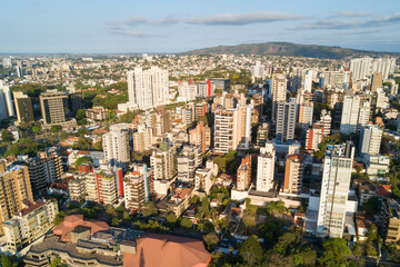 Aerial view of Porto Alegre, Rio Grande do Sul, Brazil. Petropolis neighborhood near Avenue Carlos Gomes with residential buildings. Drone photo