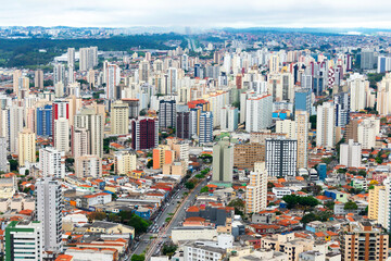 Aerial view of Sao Paulo, Brazil with multiple residential towers. City also referred as Concrete Jungle due to high population density.