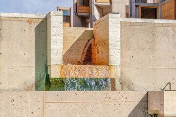Modern outdoor fountain of a building in San Diego California close up view