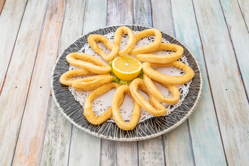 tray of battered squid in roman style