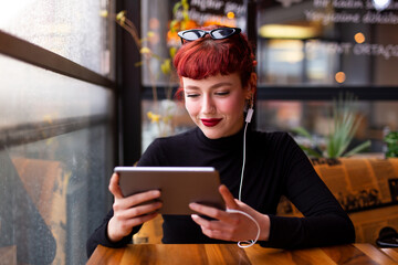 beautiful business woman working with tablet in hand