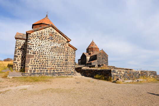 Sevan / Sevanavank Monastery in Lake Sevan peninsula, Armenia, with Holy Apostles (Surp Arakelots) and Holy Mother of God (Surp Astvatsatsin) churches