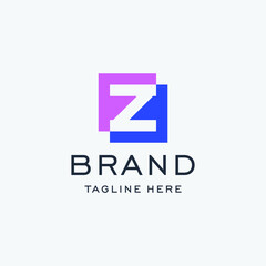 Initial Letter Z Logo. Double Square with Negative Space inside. Flat Vector Logo Design Template Element.