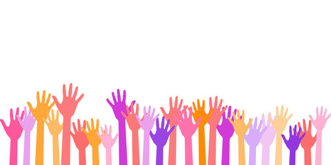Colorful raised hands group art therapy vector illustration.