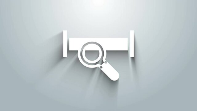 White Industry metallic pipe icon isolated on grey background. Plumbing pipeline parts of different shapes. 4K Video motion graphic animation