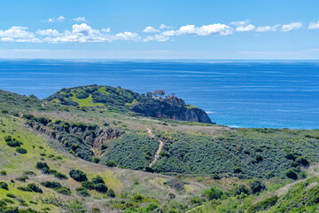 Crystal Cove State Park in Laguna Beach California with cliff and blue ocean