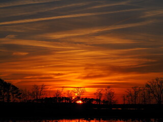 dramatic winter sunset over Chesapeake Bay