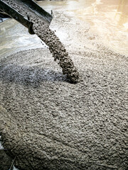 Pouring ready-mixed concrete after placing steel reinforcement, concrete mixing