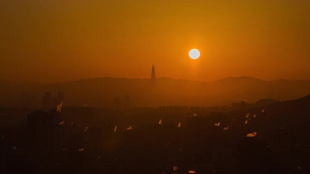 sunrise of Seoul,cityscapse at  View point Ansan mountain in South Korea