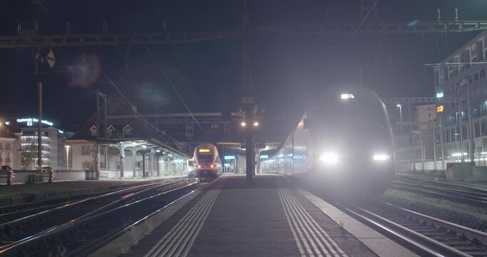 Train departure early morning switzerland