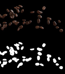 Fototapeta na wymiar 3D illustration of a coffee beans flow with alpha layer