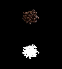 3D illustration of a coffee beans flow with alpha layer