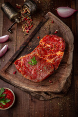 Pork steaks from tender tenderloin. Fresh raw meat prepared for cooking.