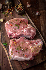 Raw Pork steaks from tender tenderloin.