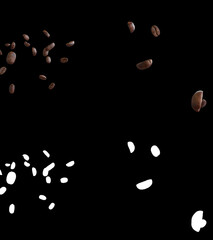 3D illustration of a coffee beans flow with alpha layer