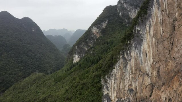 Beautiful karst mountain valley landscape, aerial view