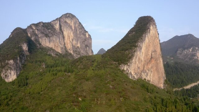 Beautiful karst mountain landscape in China, aerial view