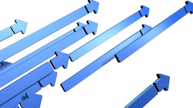 右に上昇する矢印の集団。3Dレンダリング。アルファチャンネルつき。