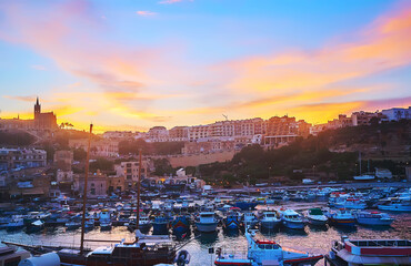 The sunset from the ferry, Ghajnsielem, Gozo, Malta