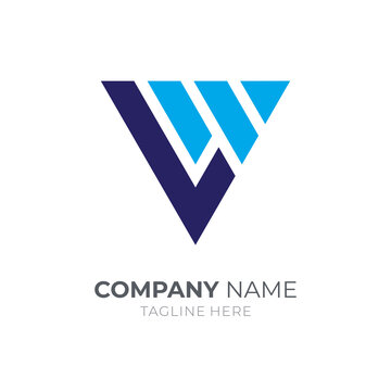 Letter or WV monogram logo template with flat concept in blue color