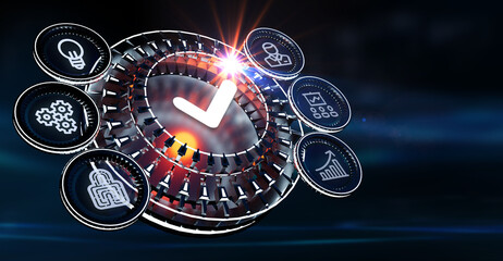 Standard quality control. Certification. Business, technology, internet and networking concept