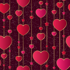 Valentine`s Day seamless vector pattern with hearts and stars decoration isolated. Background design template for print, fabric, invitation, brochure, card, wallpaper