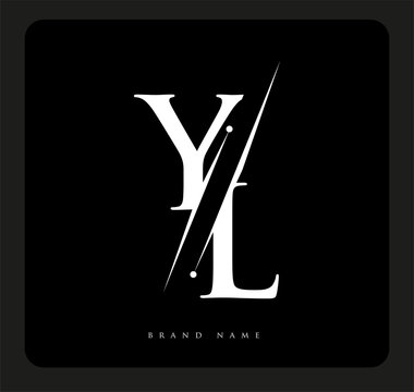 initial logo letter YL for company name black and white color and slash design. vector logotype for business and company identity.