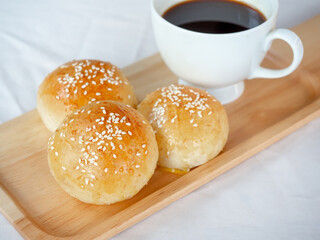Fresh homemade burger buns with sesame seed.
