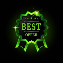 Best offer quality vector badge. Luxury green label for company, market, packing, or business. Illustration vector