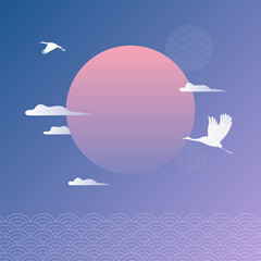 Korean traditional vector illustration background with sunrise scenery.