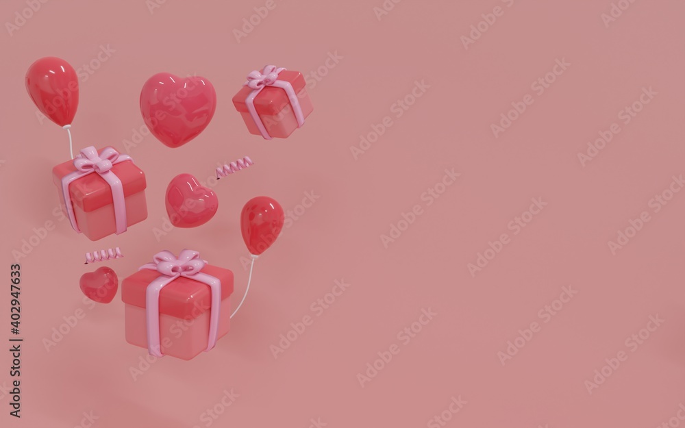 Poster premium image happy valentine banner with 3d rendering object