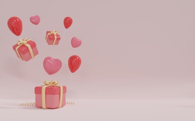 Premium Image Happy Valentine Banner with 3D Rendering Object
