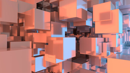 Hovering jigsaw puzzle background with many blocks forming a cube 3D concept rendering