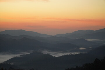 sunrise at the mountains and the sea of ​​mist at Doi Luang Muang Kong,Thailand