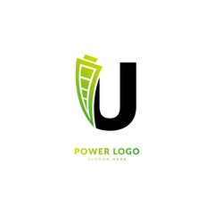 Letter U. Logo design for energy. Battery logo design element fit for company and busines