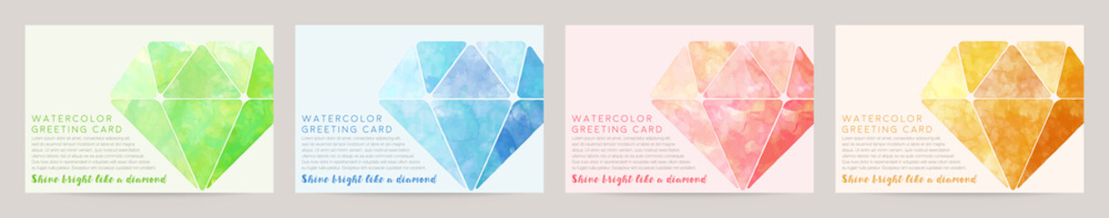 watercolor diamond illustration, vector card design template - obrazy, fototapety, plakaty