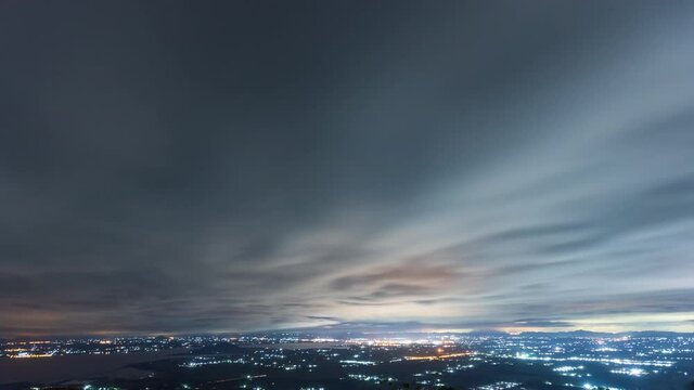 Time lapse of Khao Phra Ya Dern Thong View Point Night Sky Lop Buri city in Thailand