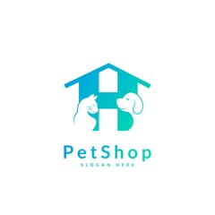 Initial letter H. Pet logo design template. Modern animal icon for store, veterinary clinic, business service. Logo with cat and dog concept.