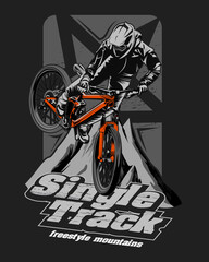 illustration of a racer going downhill, single track