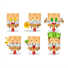Wooden paint brushes cartoon character with cute emoticon bring money