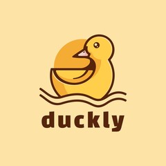 Vector Logo Illustration Duck Simple Mascot Style.