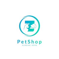 Initial letter Z. Pet logo design template. Modern animal icon for store, veterinary clinic, business service. Logo with cat and dog concept.
