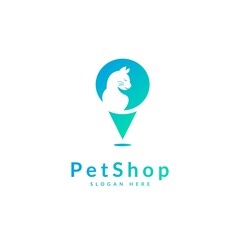 Location pin logo. Pet logo design template. Modern animal icon for store, veterinary clinic, business service. Logo with cat concept.