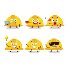 Yellow construction helmet cartoon character with various types of business emoticons